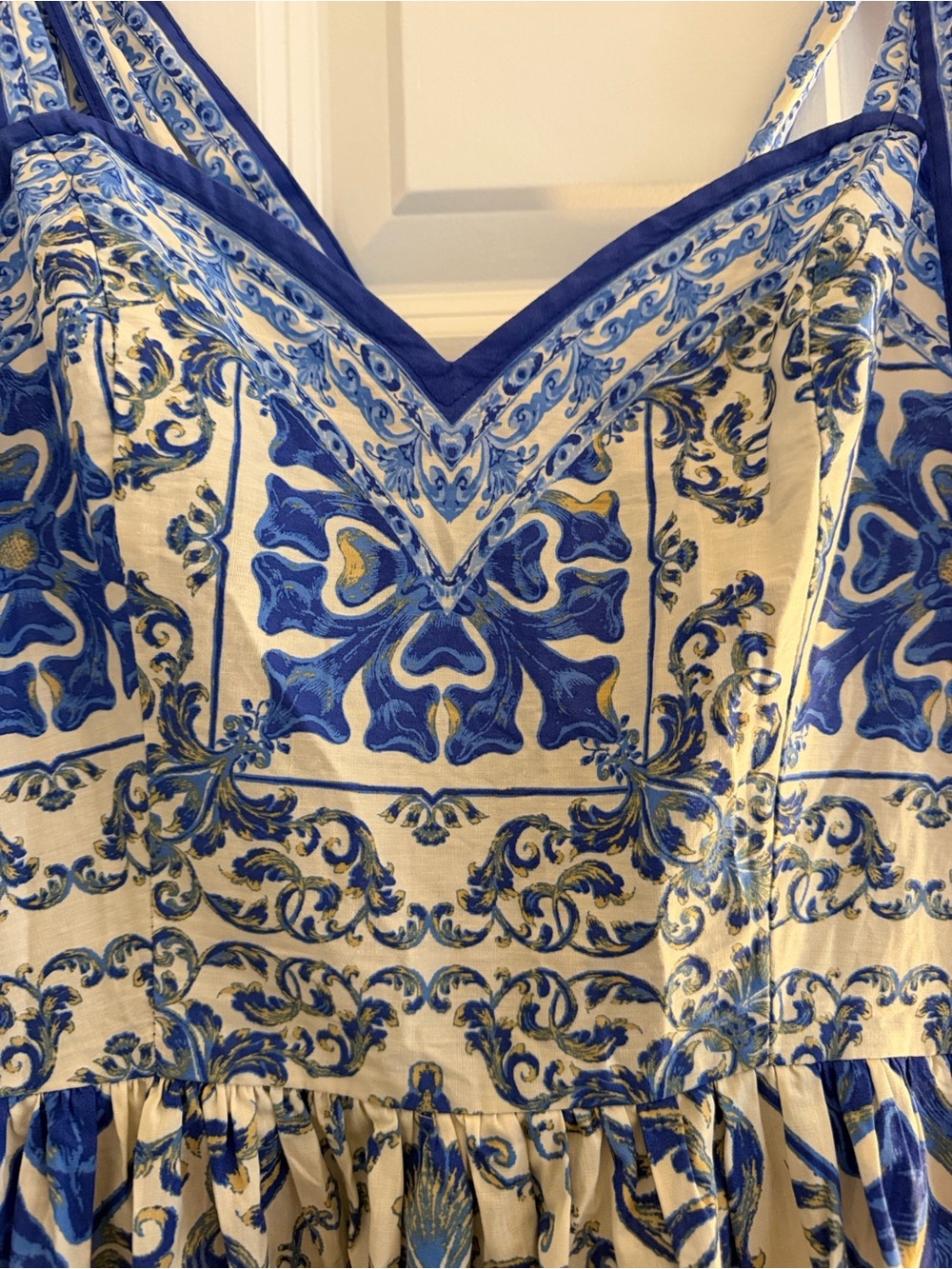Blue & White Mediterranean Print Tie-Shoulder Maxi Dress/ Size M/ NWT - Picture 3 of 16